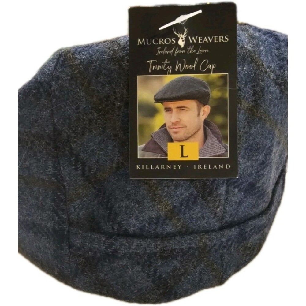 Mucros Weavers Blue Plaid Flat Cap Lined Large Classic Men Fall Winter